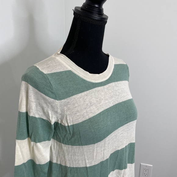 J.Crew Green Beige Stripe 3/4 Sleeve Top - Picture 2 of 5